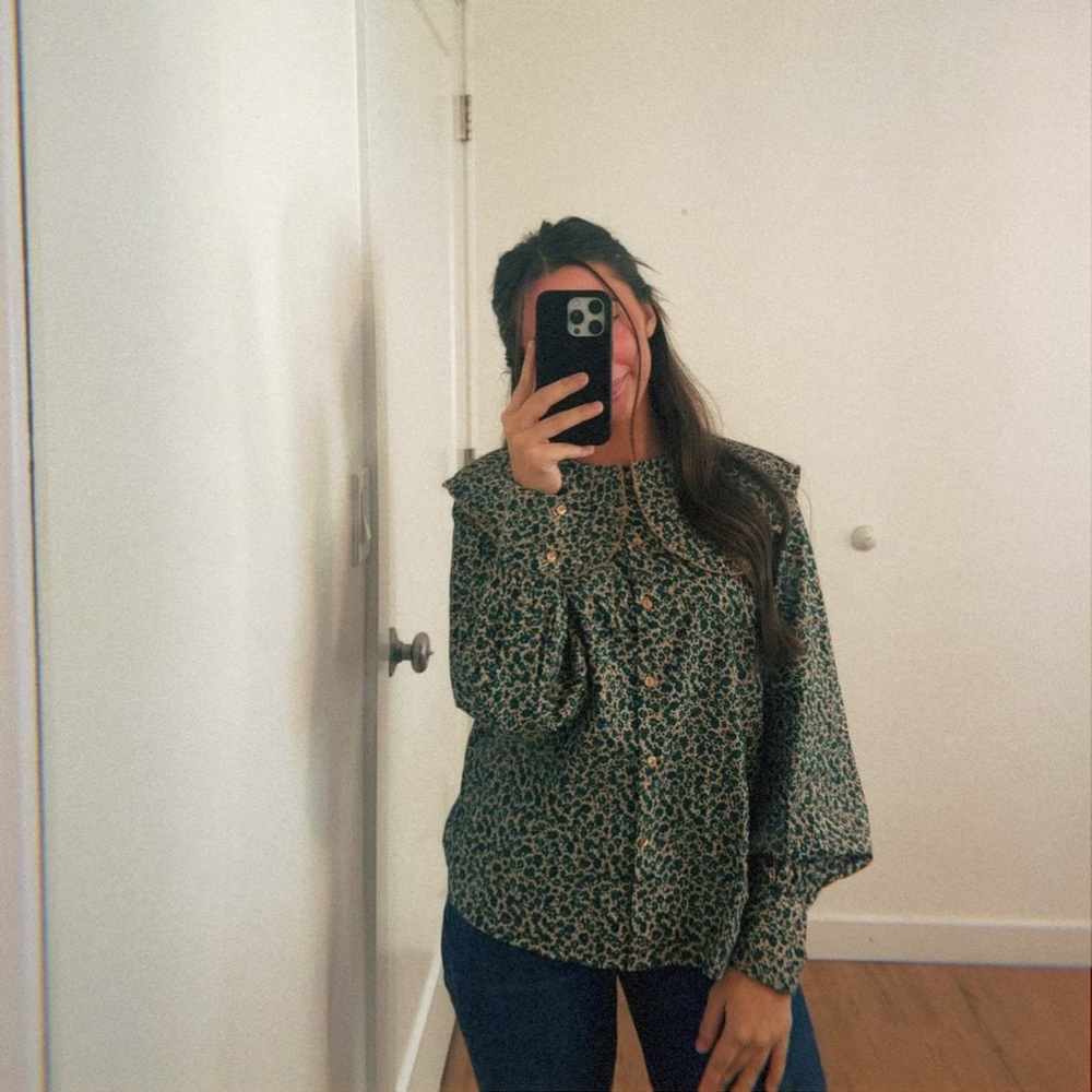 Leopard Print Button-Up Blouse - image 1